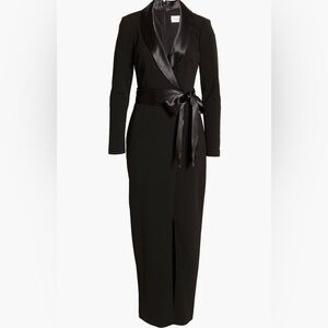 Eliza J Black Long Sleeve Tuxedo Gown
